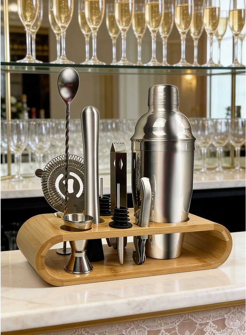 Yoawllty 10-piece bartending tool set, Martini cocktail shaker set with a stylish bamboo stand, suitable for homes and bars. - Image 4